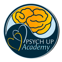 Yin-yang with brain and hearts. Words: Psych Up Academy